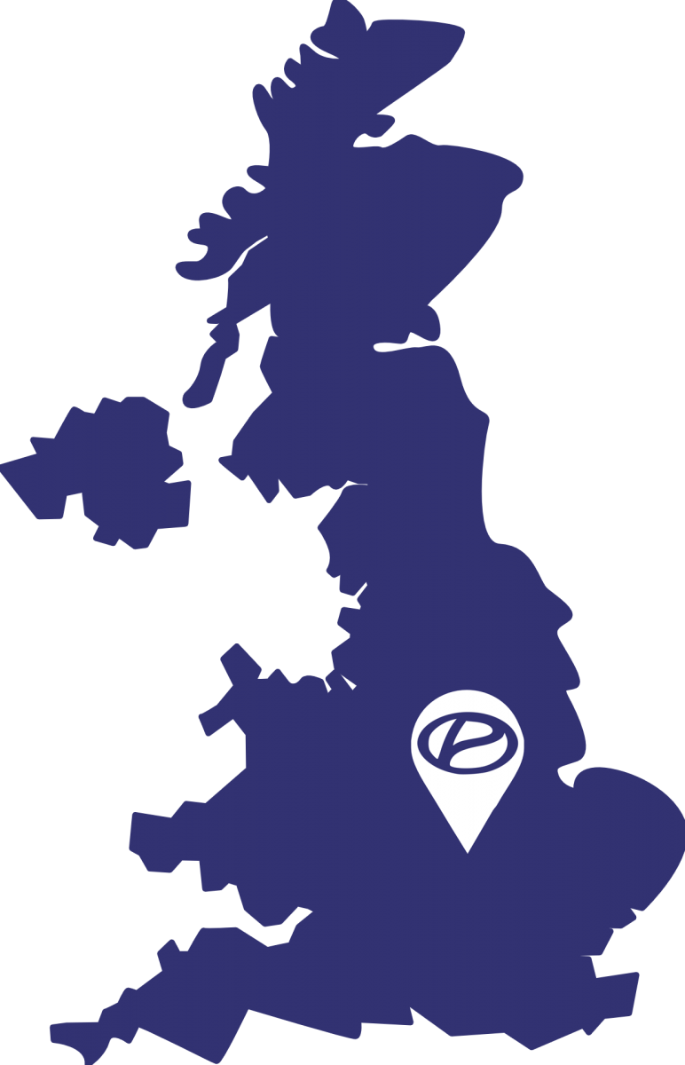 UK map with a pin on Corby