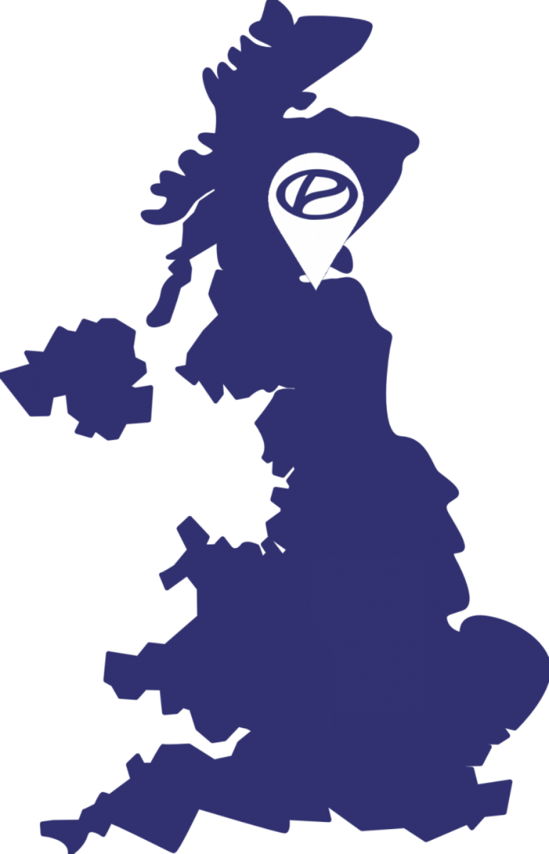 UK map with a pin on Edinburgh
