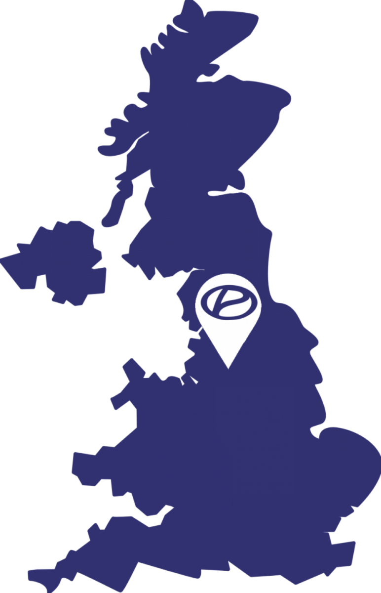 UK map with a pin on Manchester